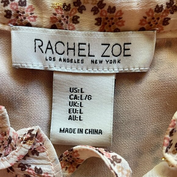 Rachel Zoe Boho Peasant Flowy Ruffle Blouse Floral Size L - Picture 7 of 8